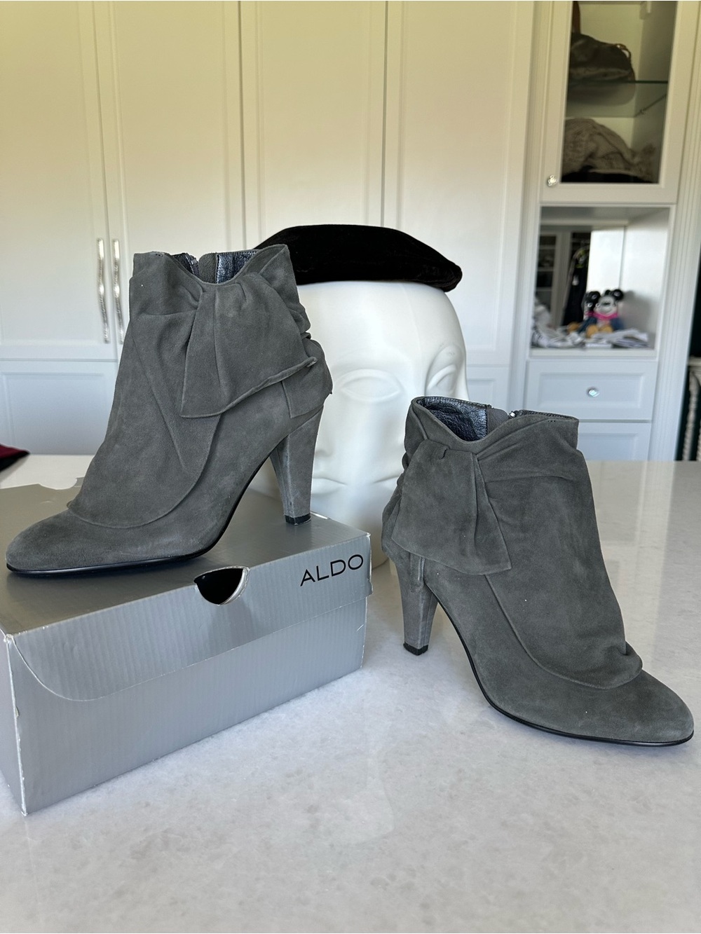 ALDO Gray Suede Bow Accent Ankle Booties